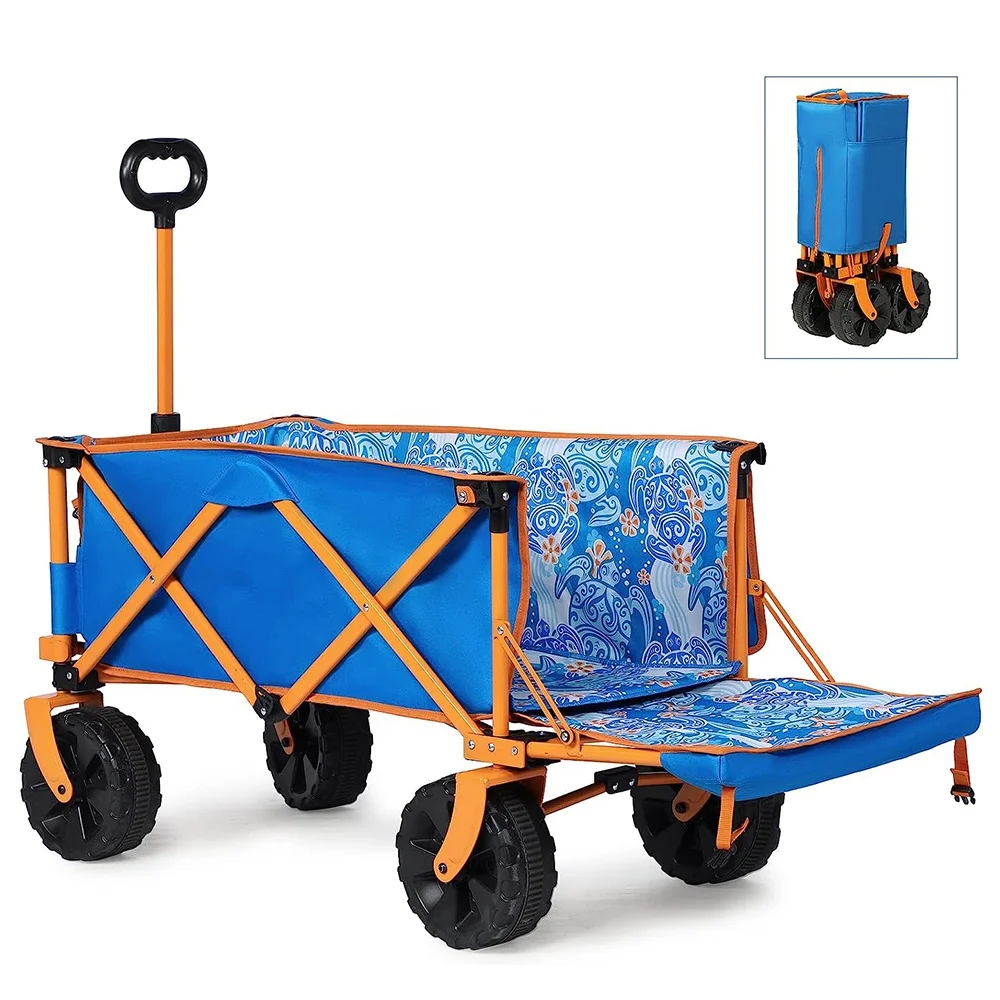 Adjustable Handle Outdoor Alloy Steel Camping Garden Carts Multicolor Beach Wagon Carts with Big Wheels