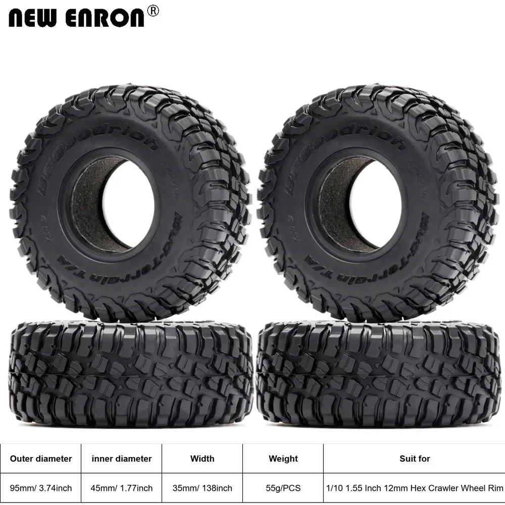 

NEW ENRON 1.55 inch 95*35mm Rubber Tires Tyres Wheel for RC 1/10 12mm Hex Crawler Wheel Rim AXIAL D90 TF2 MST CC01 LC70