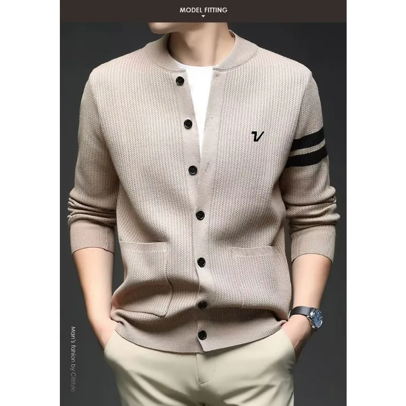 Sweater rajutan pria merek kelas atas, musim gugur musim dingin, mode baru, desain garis-garis senior, versi Korea, kardigan butik, mantel kasual