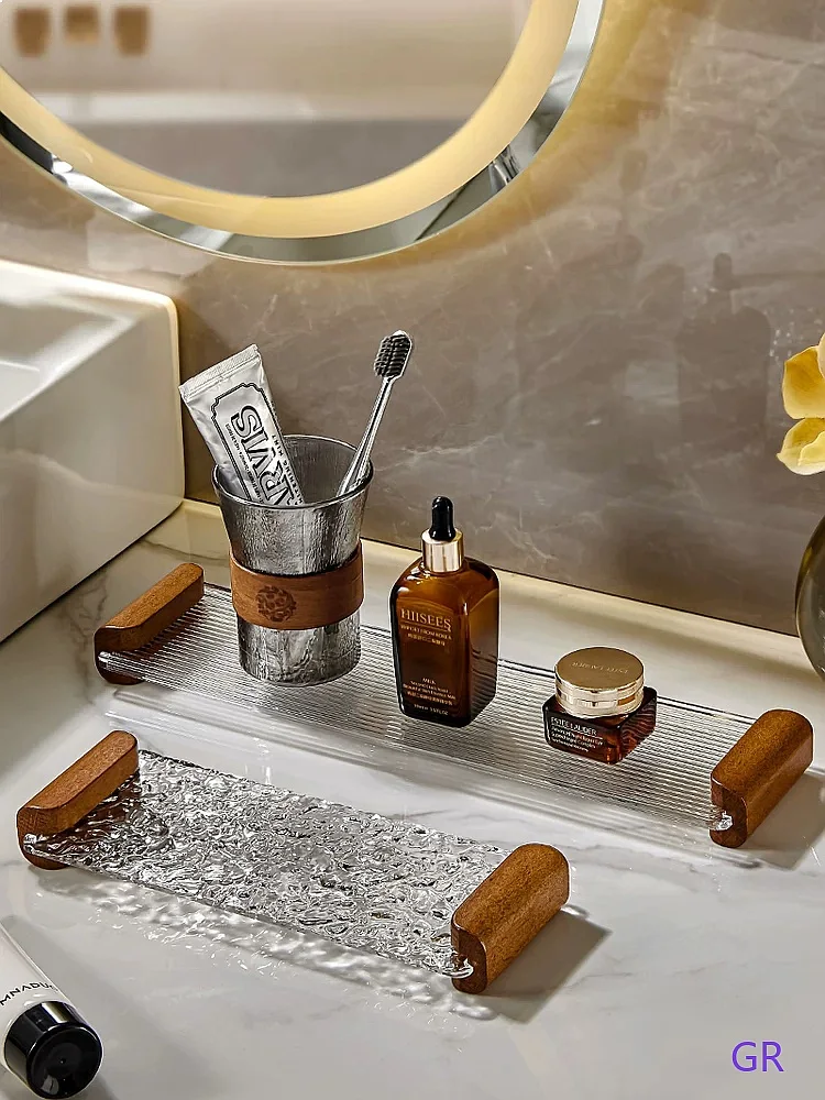 Luxury Acrylic Bathroom Countertop Organizer Tray for Cosmetics Storage