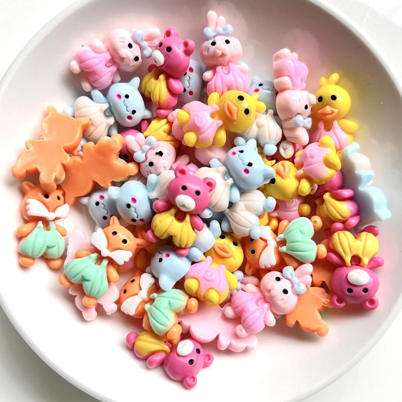 Mixed Kawaii Rabbit Elephant Bear Rabbit Duck Resin Flat Back 20PCS Clip Book DIY Decorative Crafts