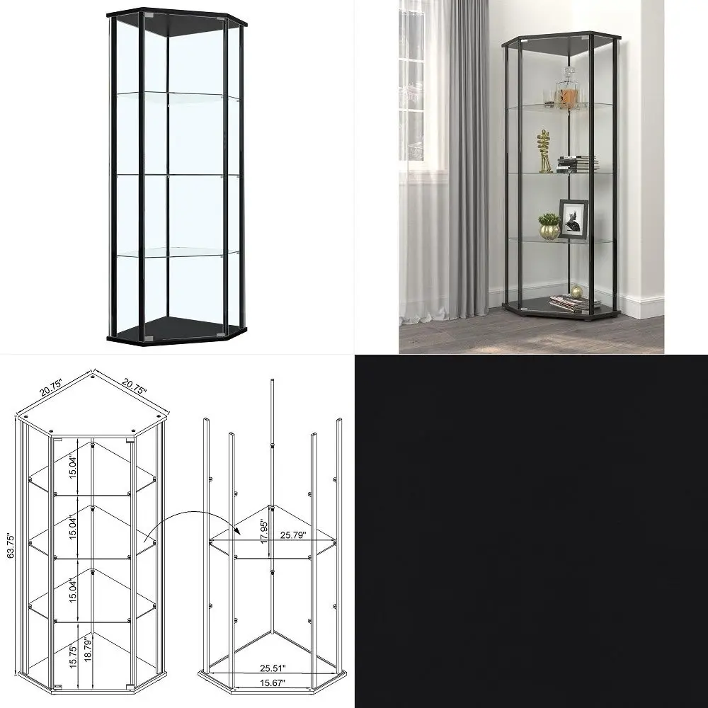 

79 Tall Glass Display Cabinet with LED Lights,Showcase with Glass Doors,5Tier Curio Cabinet for Collectibles Bookcase,Storage S