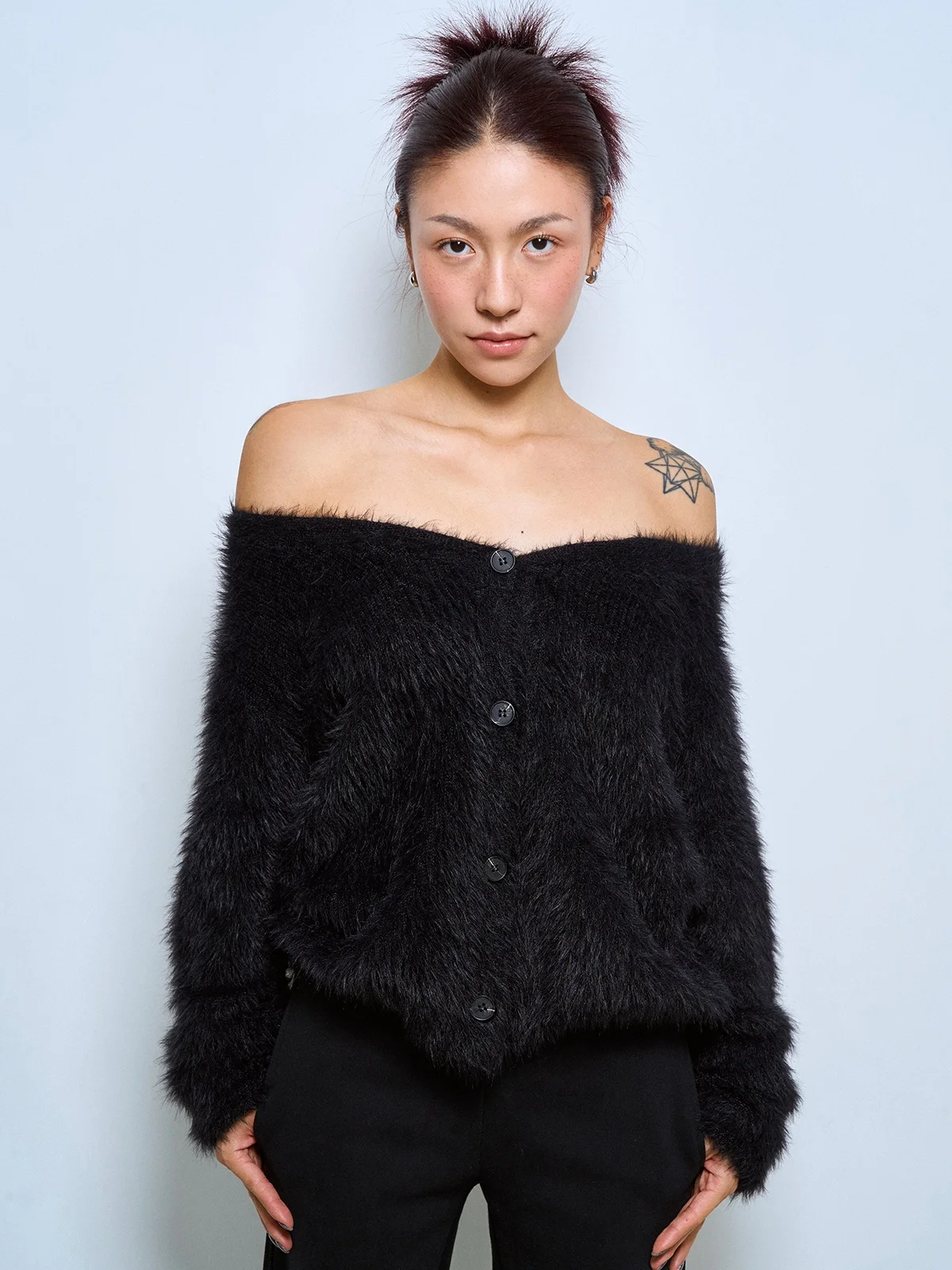 Thickened Long Hair  Velvet V-Neck Open Cardigan Sweater Soft Comfy New Year's Fashion Outerwear Versatile Styling Options