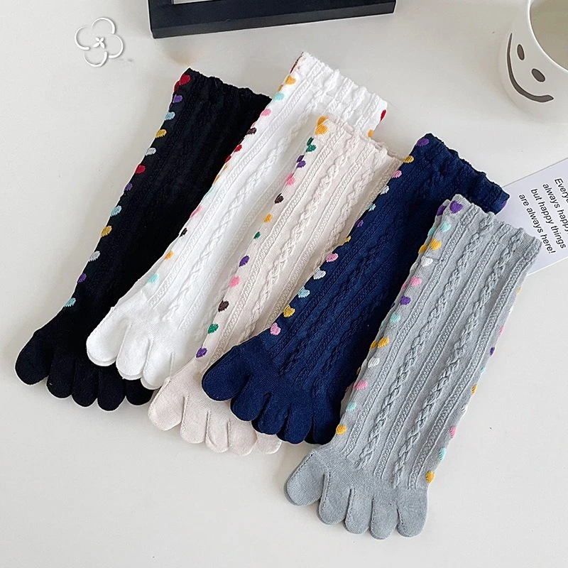 1/5 Paar Modische Zehensocken mit Trennung für Damen, Atmungsaktiv und Schweißabsorbierend, Herbst- und Winter-Baumwollstrümpfe