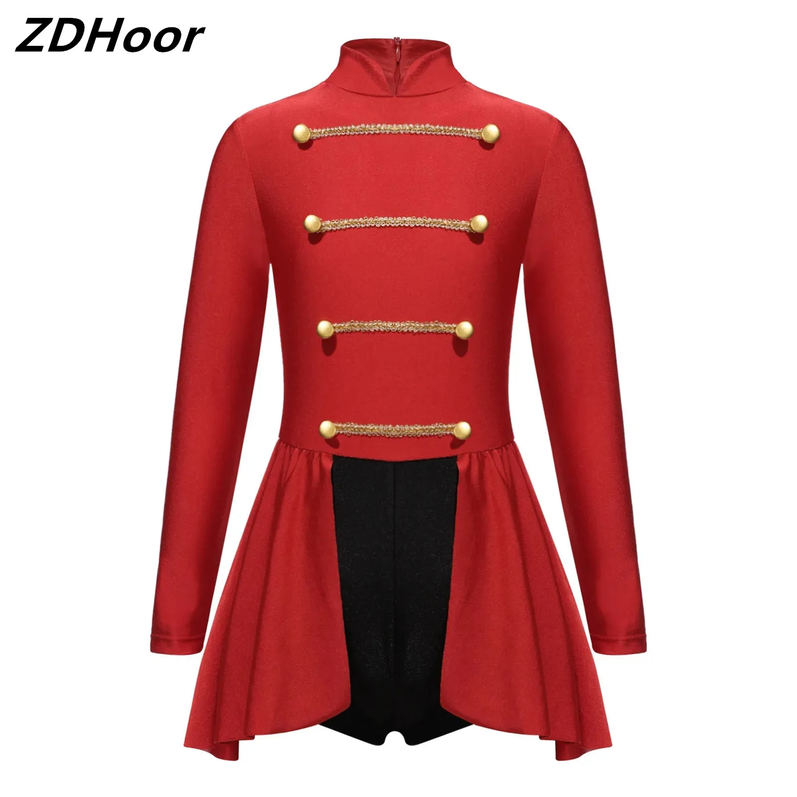 

Kids Girls Ringmaster Circus Cosplay Jumpsuit Mock Neck Long Sleeve Buttons Dance Dress for Halloween Performance