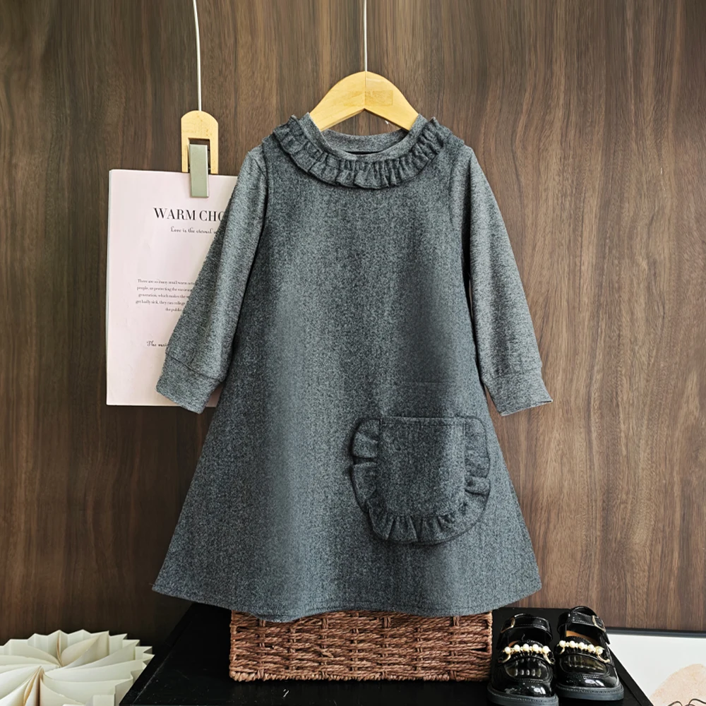 الربيع والخريف جديد طويل الأكمام تي شيرت أعلى + جيب سترة اللباس قطعتين مجموعة النسخة الكورية رمادي الرجعية الفتيات الملابس #1