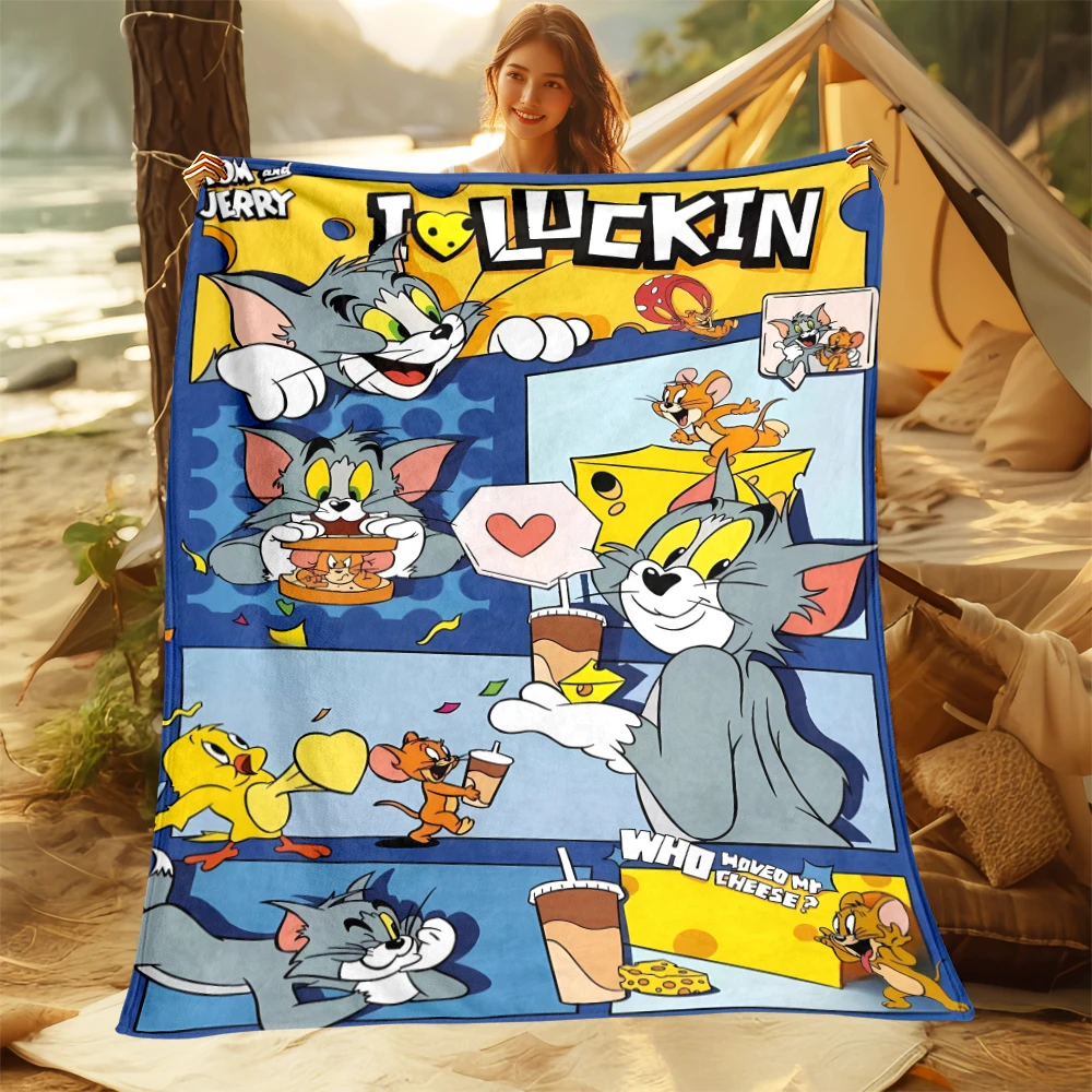 Tom and Jerry thin cartoon blanket- Lightweight Flannel Throw for Sofa, Bed, Travel, Camping, Livingroom,Couch, Chair, and Bed