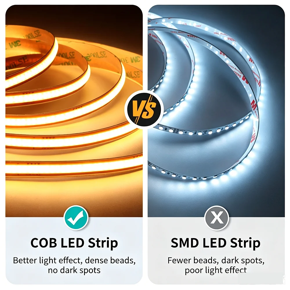 COB Free Cut Strip DC12V 24V 528LEDs/m High Brightness Flexible Light Tape 3000k 4000k 6000k Indoor Decoration 5m 10m