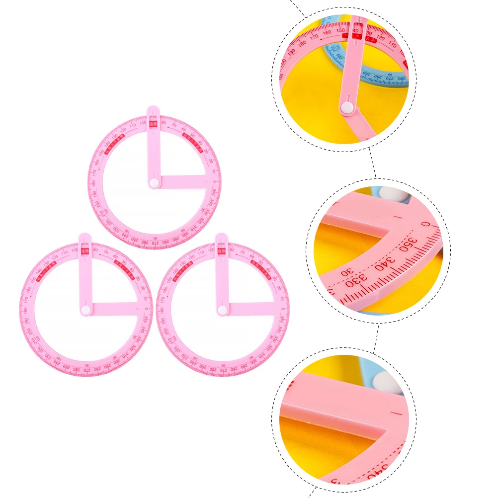 

3 Pcs Protractor Swing Arm Round 360 Degree Right Angle Student Teacher Tool School Supplies ABS Practical Teaching AIDS