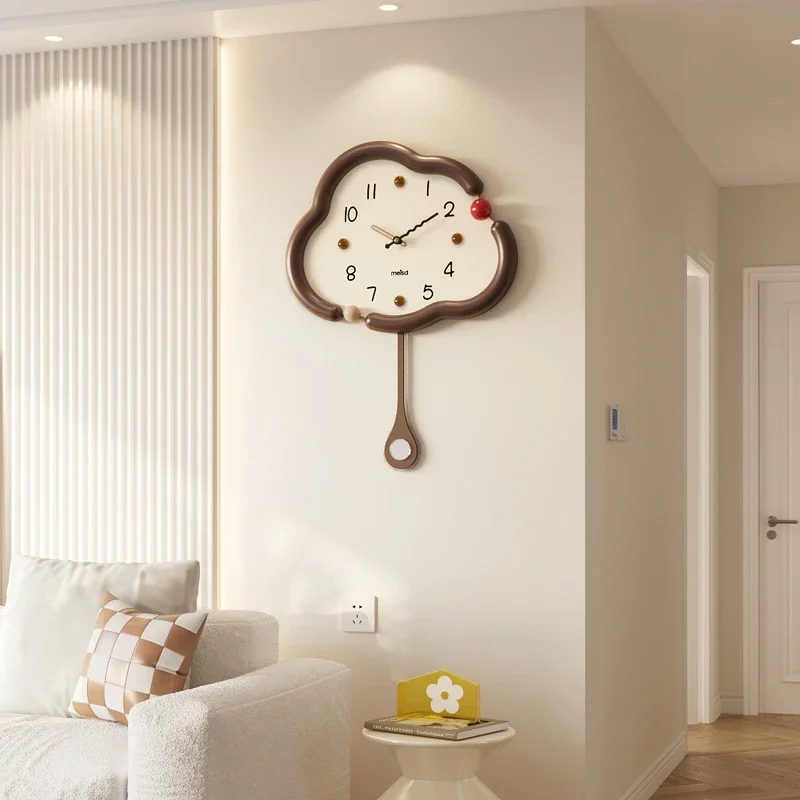 Cloud-Shaped Silent Wall Clock  Cream-Colored Minimalist Timepiece  Luxury Hanging Clock  Creamy Style Wall Clock