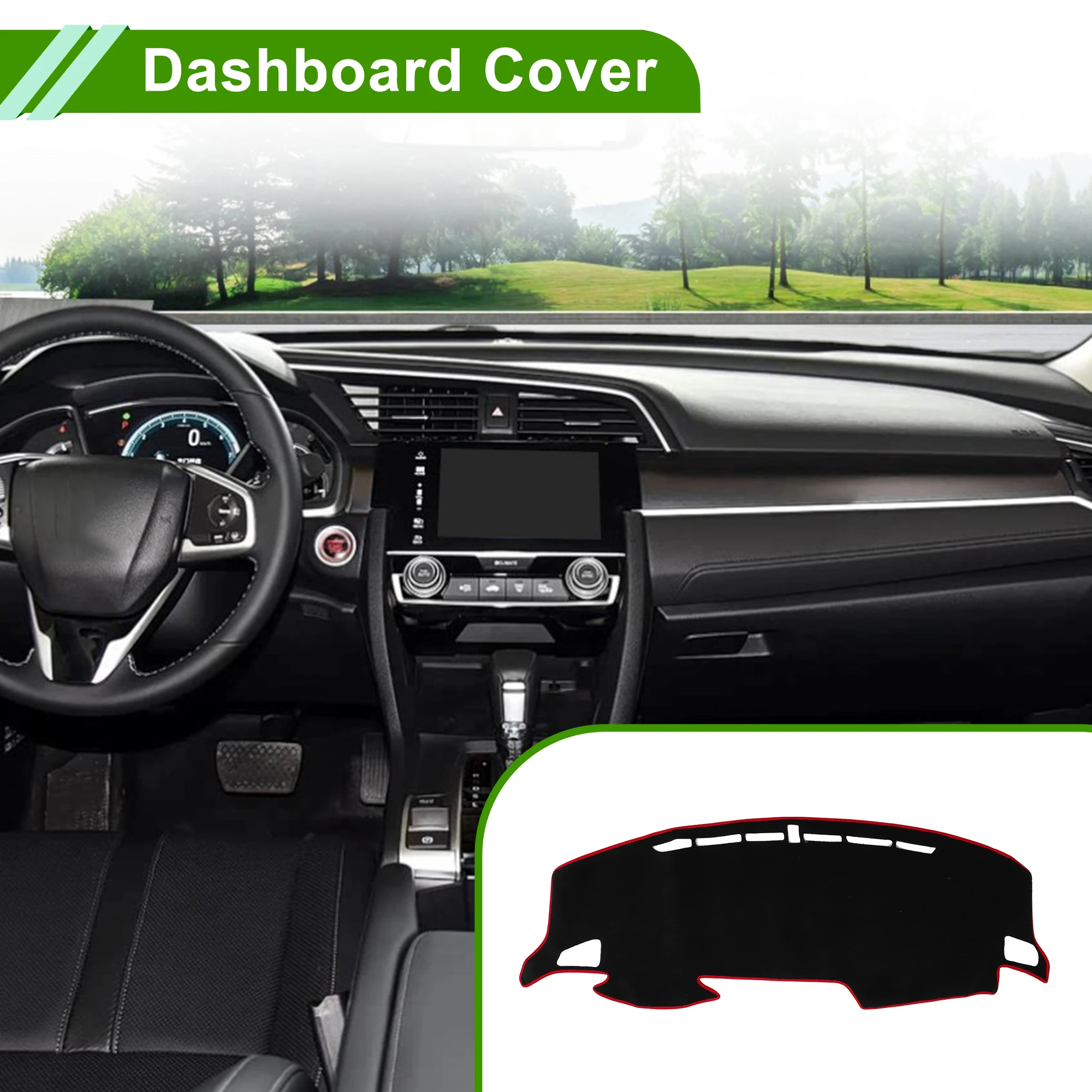 UXCELL Dashboard Cover for Honda 10th Civic 16-21 without Hud Polyester Black Red 1 Pc