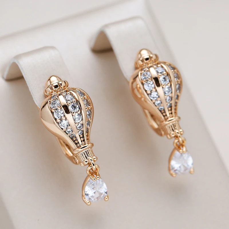 Kienl Unique 585 Rose Gold Dangle Earrings for Women Geometry Natural Zircon English Earrings Vintage Wedding Daily Jewelry