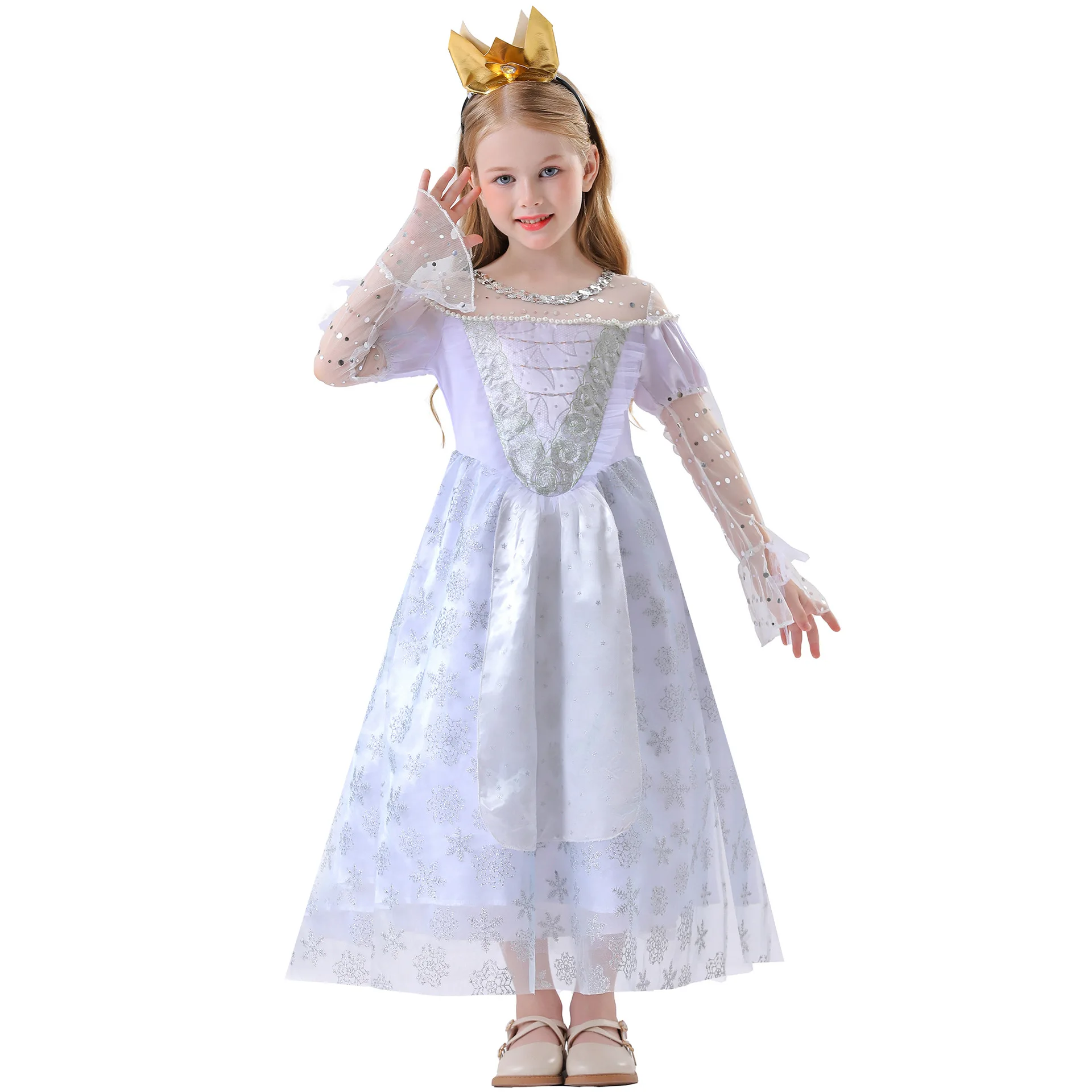 女の子プリンセスドレスコスプレ白の女王不思議の国のアリス衣装子供ハロウィンパーティーステージパフォーマンスファンシードレス