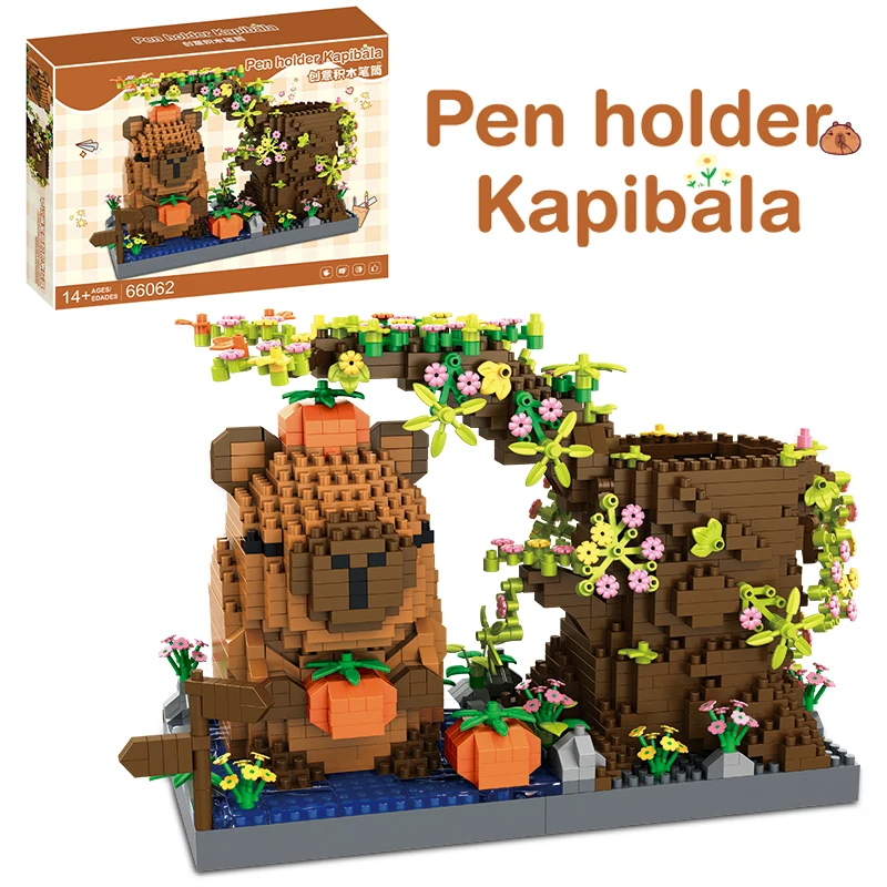 New Capybara Building Blocks Pen Holder Cute Cartoon Animal Desk Pen Storage Assemble Brick Educational Toys Gift For Girl Adult view 2