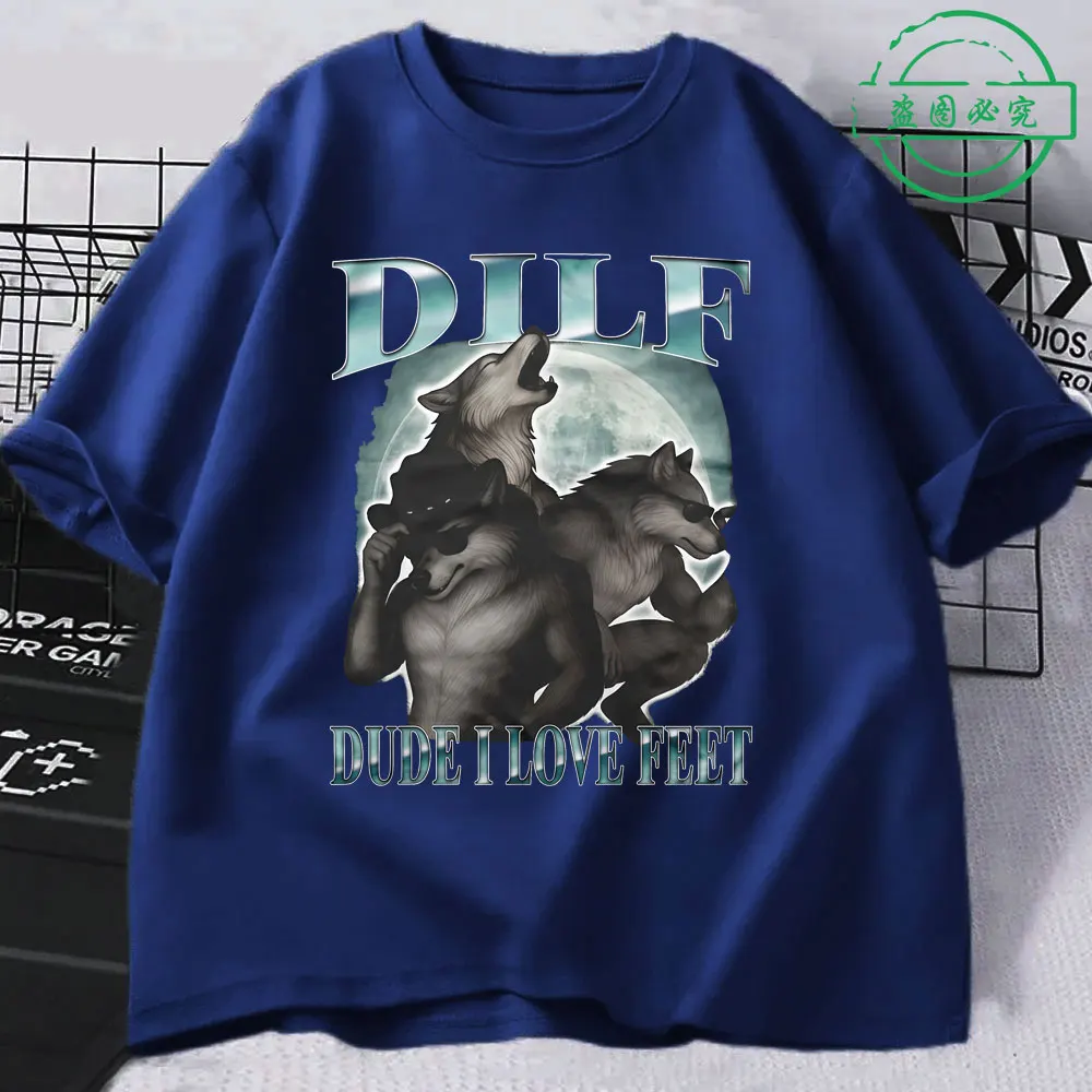 Dilf المتأنق أنا أحب أقدام مضحك الذئب ميمي تي شيرت الرجال النساء الملابس عادية القطن موضة Harajuku المتضخم تي شيرتات قصيرة الاكمام