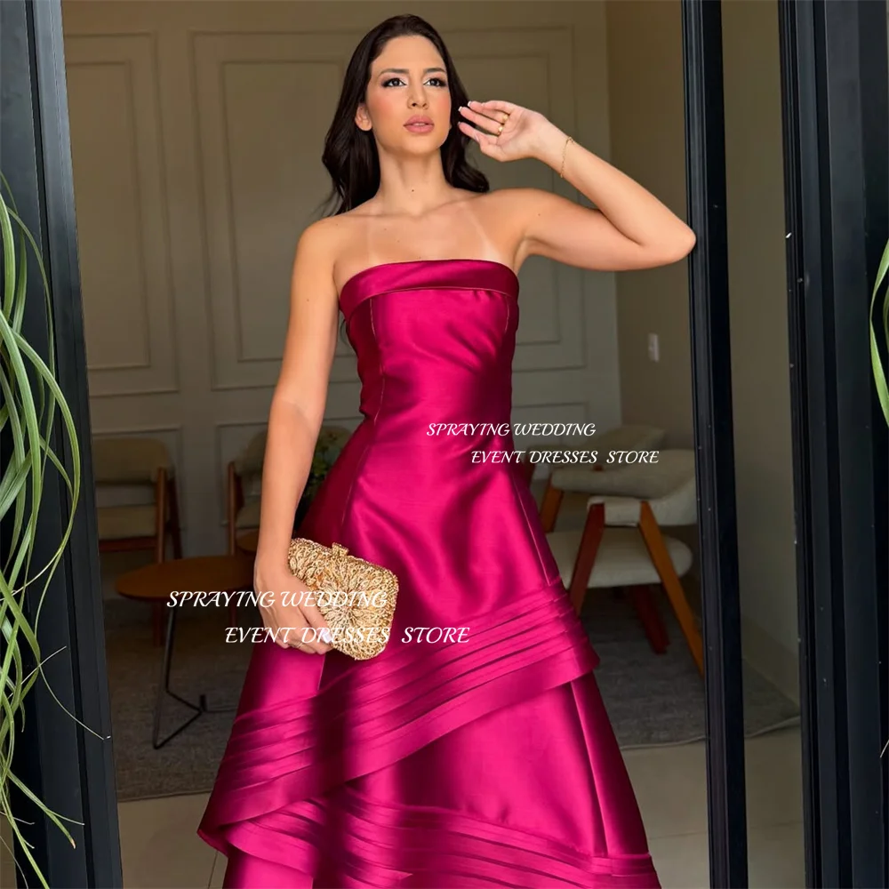SPRAYING – robe de soirée élégante en Satin, sans bretelles, ligne A, longueur au sol, à plusieurs niveaux, robe d'occasion formelle de dubaï, personnalisée