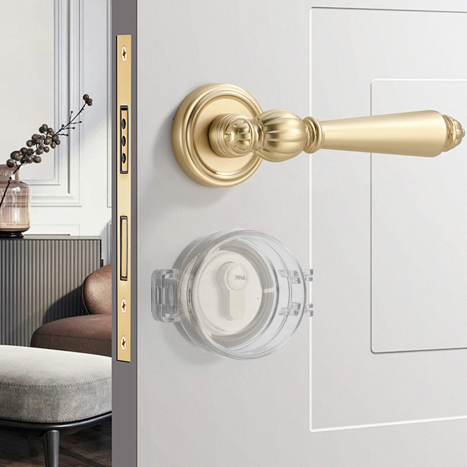 3Pcs Clear Childproof Door Lock Cover Push Button Safety Protector Transparent Deadbolt Guard for Home School Kindergarten Use