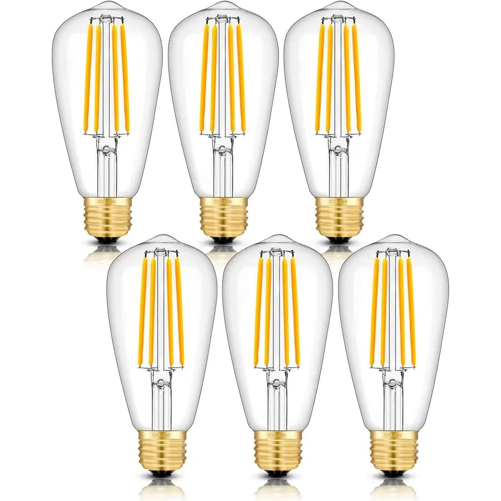 

Светодиодная лампа Эдисона 8 Вт, диммируемая, эквивалент 80 Вт, 800 лм, 3200K, белый свет, цоколь E26, винтажная, прозрачная, ST64, удлиненный нитьевой электрод, гладкая поверхность.