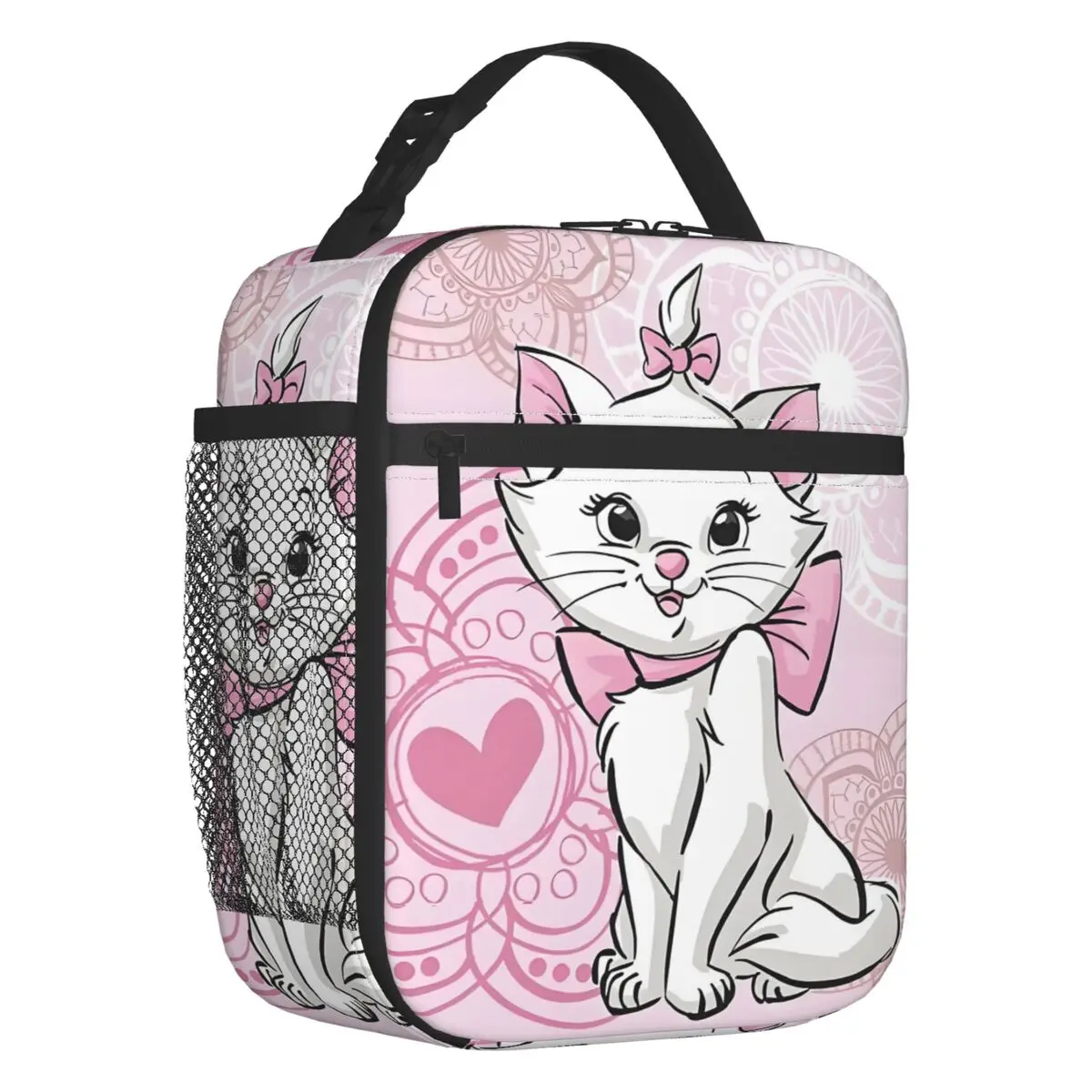 

Custom Cute Marie Cat Pink Insulated Lunch Bag for Women Leakproof Kitten Film Cooler Thermal Lunch Box School Children