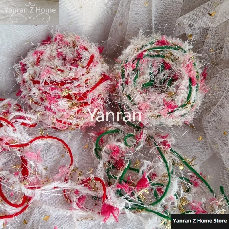 1pcs Christmas Green Series Handmade Blended Yarn Features Dreamy Handmade Hook Weaving Bag Hair Hoop Festival Decor Yarn