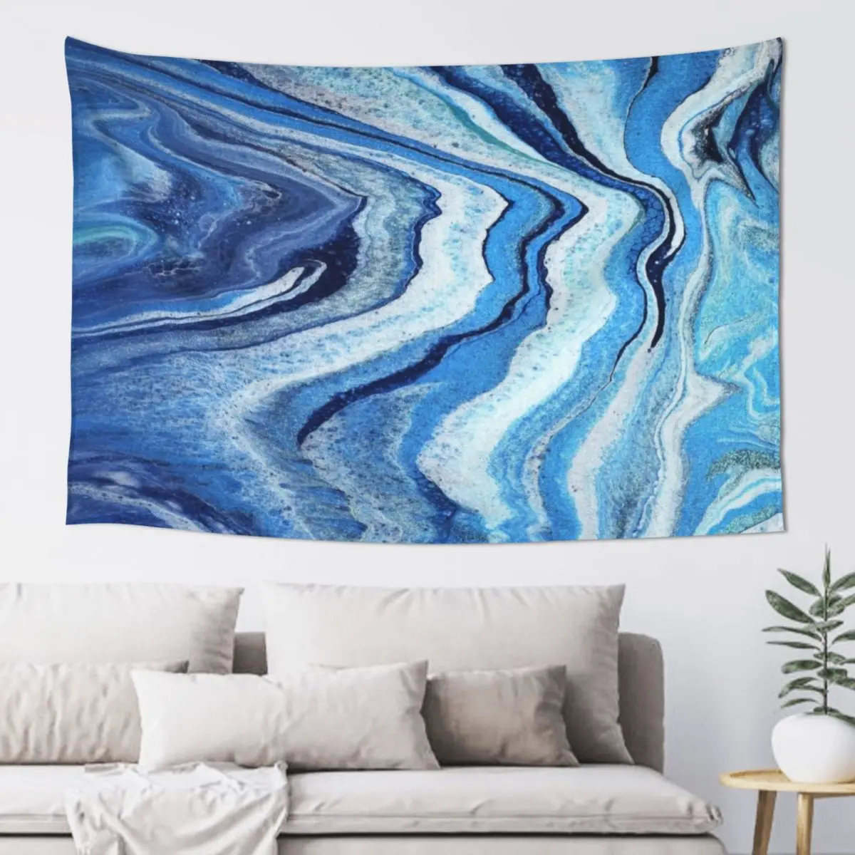 

Blue Geode Sparkle: Acrylic Pour Painting Tapestry For Bedroom Decoration For Bedroom Wall Hanging Wall Tapestry