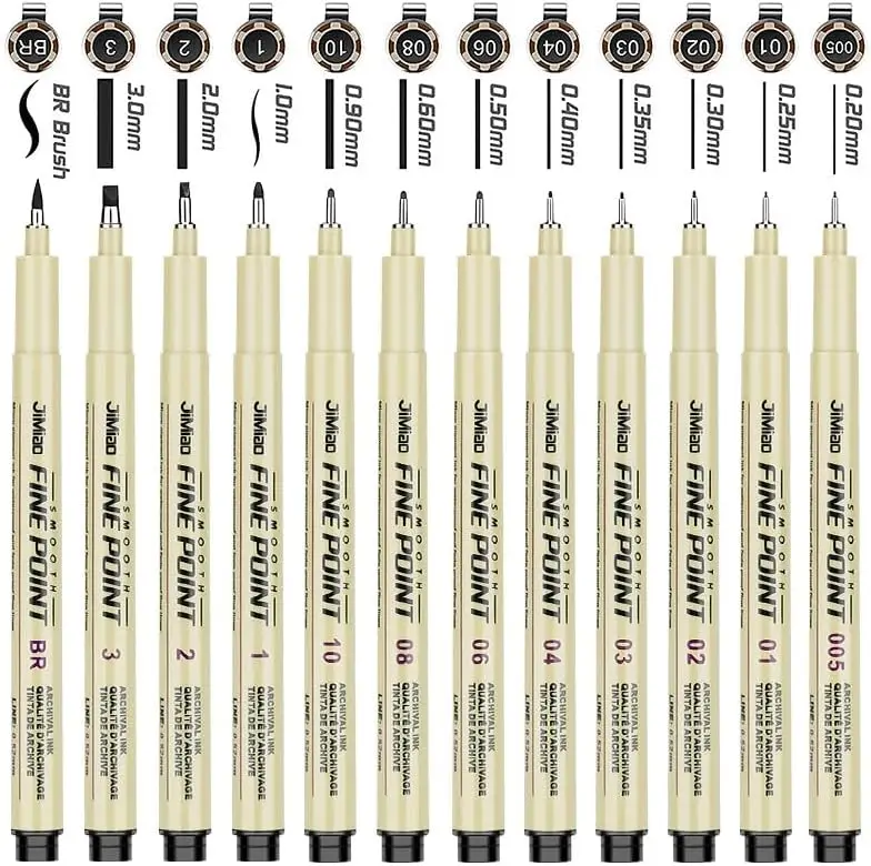 

12-Pack Waterproof Micro Drawing Pens, Assorted Point Sizes for Artists, Illustration & DIY Projects