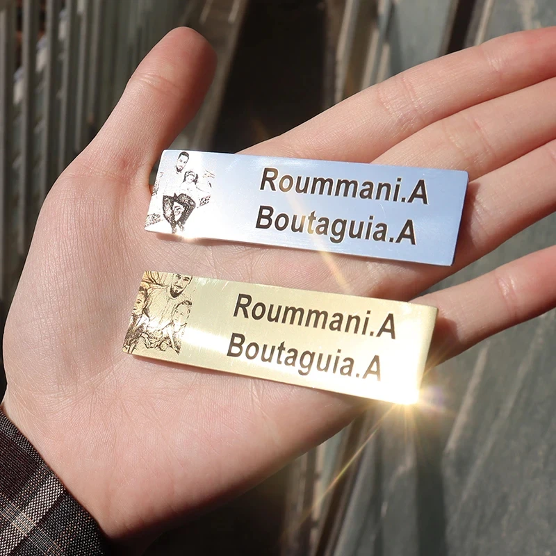 Creativo 70*20mm de acero inoxidable grabar texto nombre foto Logo adhesivo buzón broche personalizado ID puerta etiqueta placa broche joyería