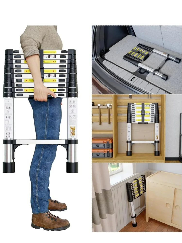 Drabina teleskopowa ze stali nierdzewnej 2,6M-4,4M, przenośna drabina bezpieczeństwa, nośność 150 kg, składana, regulowana drabina schodkowa do użytku na zewnątrz. — 2