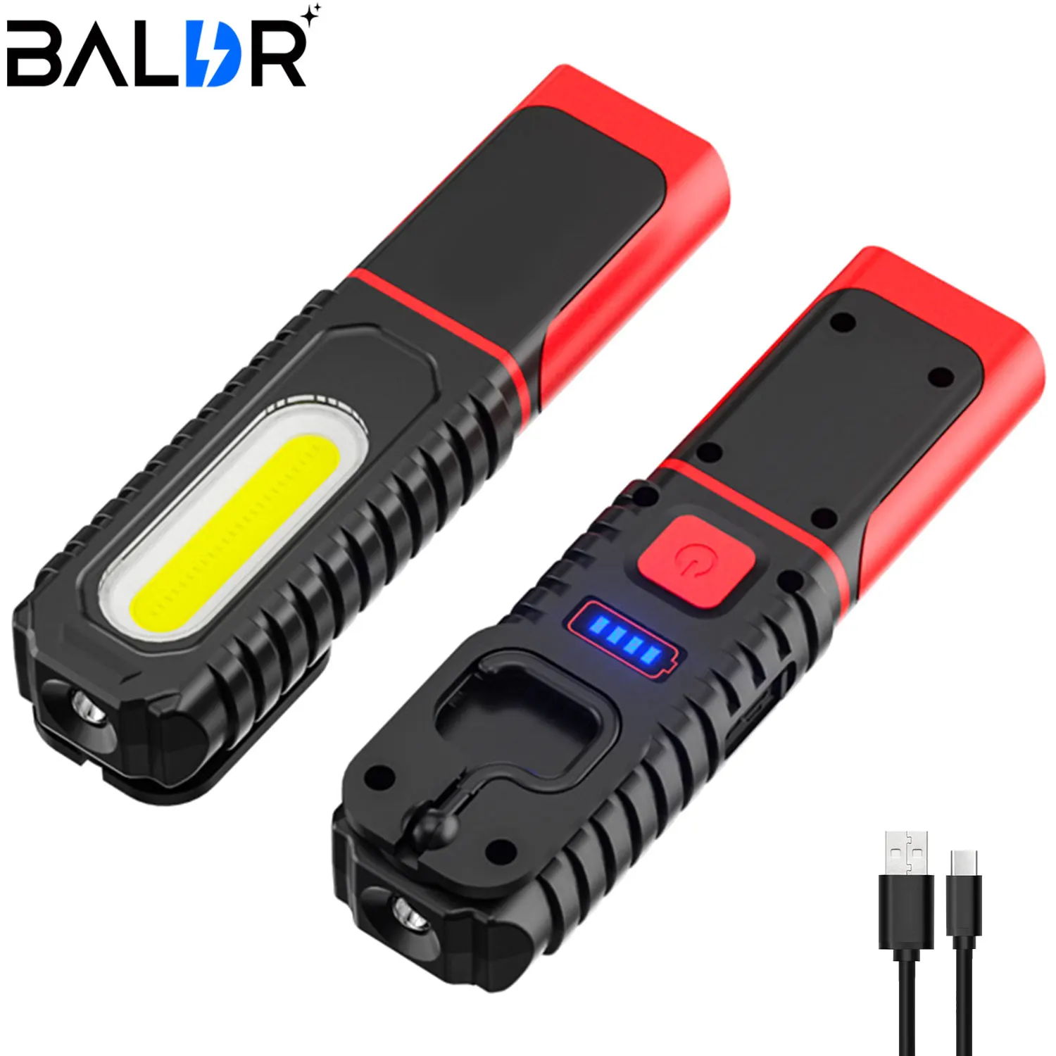 Portable USB Rechargeable Work Light Magnetic COB LED Flashlight Hanging Lamp With Built-in Battery 1200mah Camping Torch