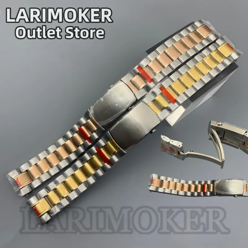 LARIMOKER 20 مللي متر نغمتين حزام ساعة ذهبي وردي 904L الصلبة الفولاذ المقاوم للصدأ ثلاثة وصلات سوار للطي المشبك ساعة ملحق #1