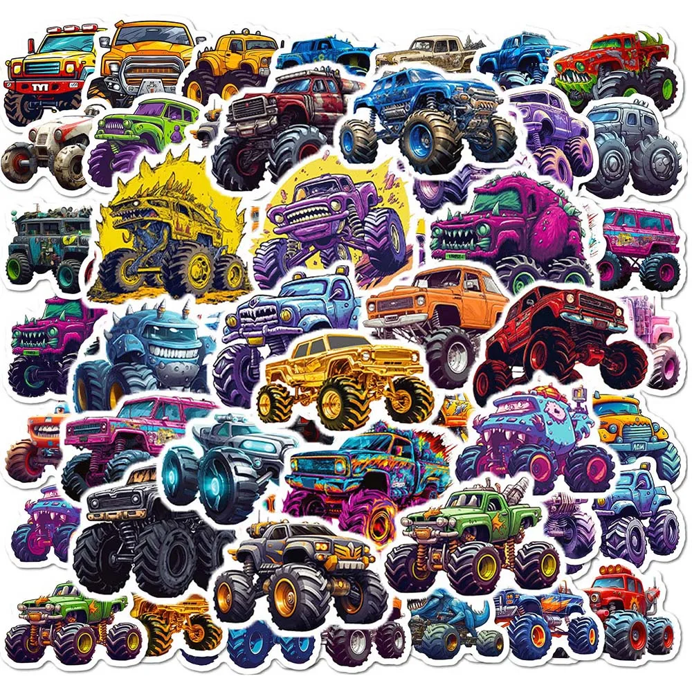 10/50pcs Cartoon Cool Monster Truck Stickers Graffiti Decal Scrapbooking Luggage Laptop Skateboard Notebook Car Sticker for Kids