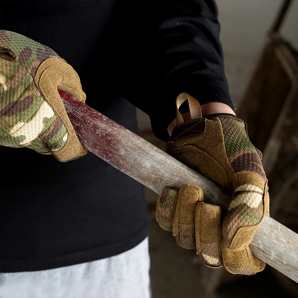 Luvas de trabalho camo para homens, tela sensível ao toque, esporte ao ar livre, treinamento físico, luvas de dedo completo, equipamento de proteção