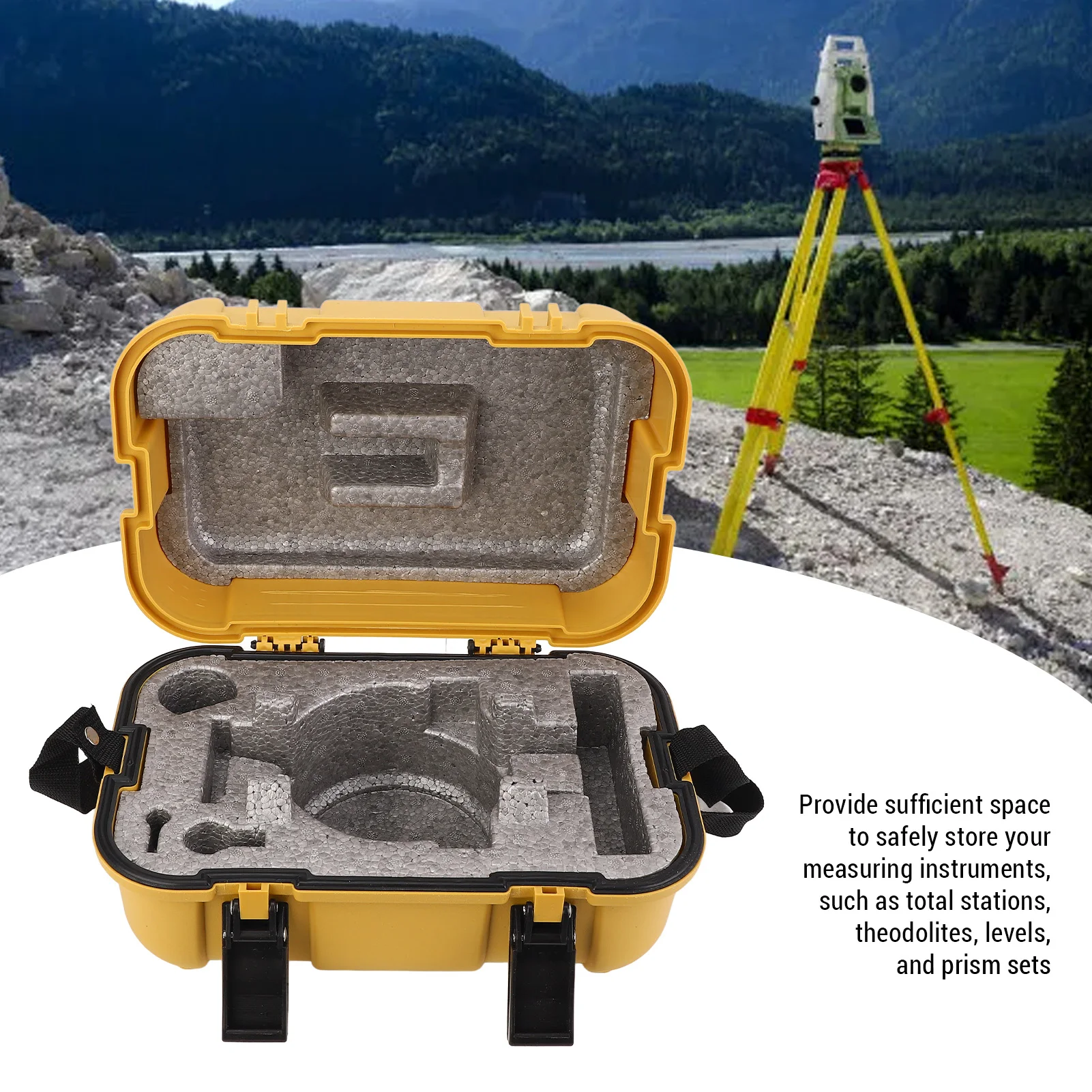 Yellow Surveying Instrument Carrying Case with Double Lock for Auto Level Empty Box Compatible with Total Station Theodolite Pri