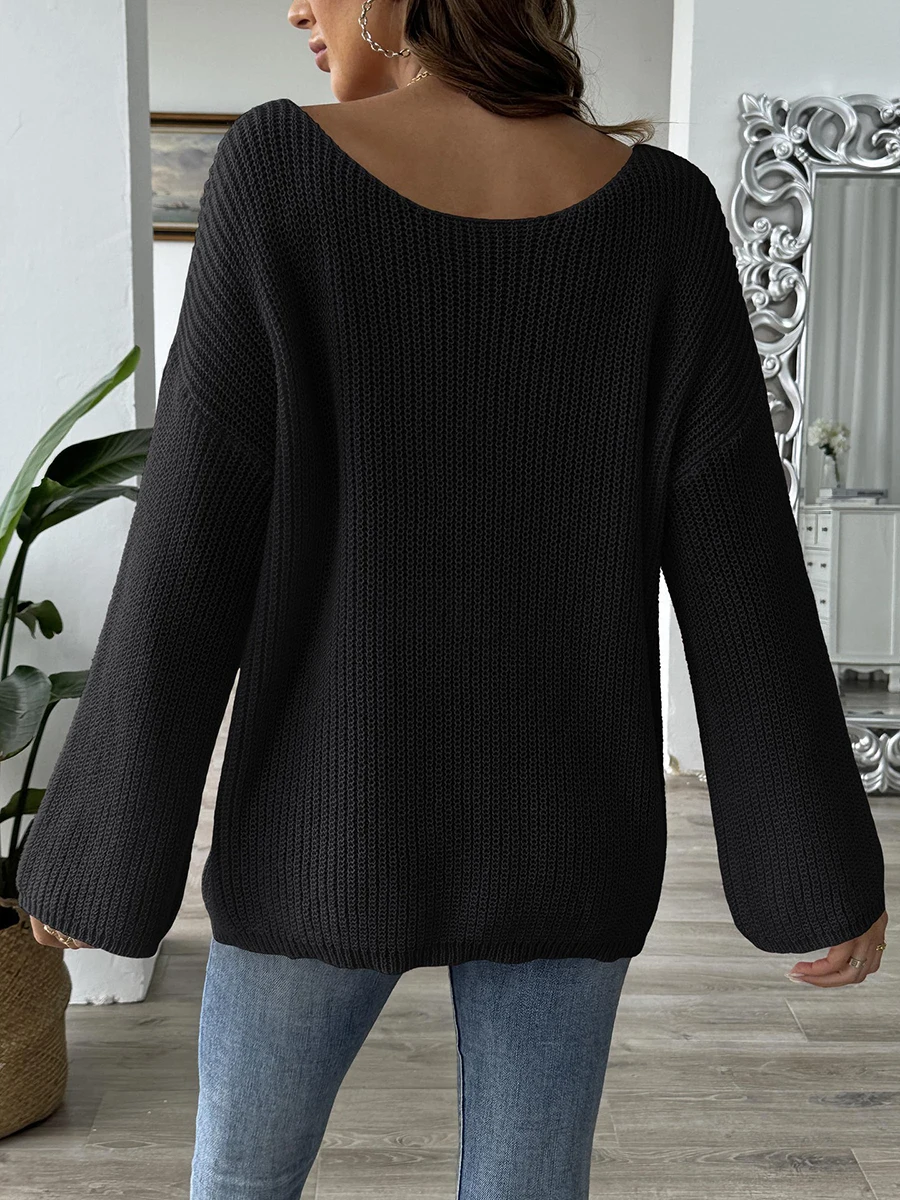 Women Knit Sweater Long Sleeve Crew Neck Bowknot Pullover Warm Sweater for Fall Winter