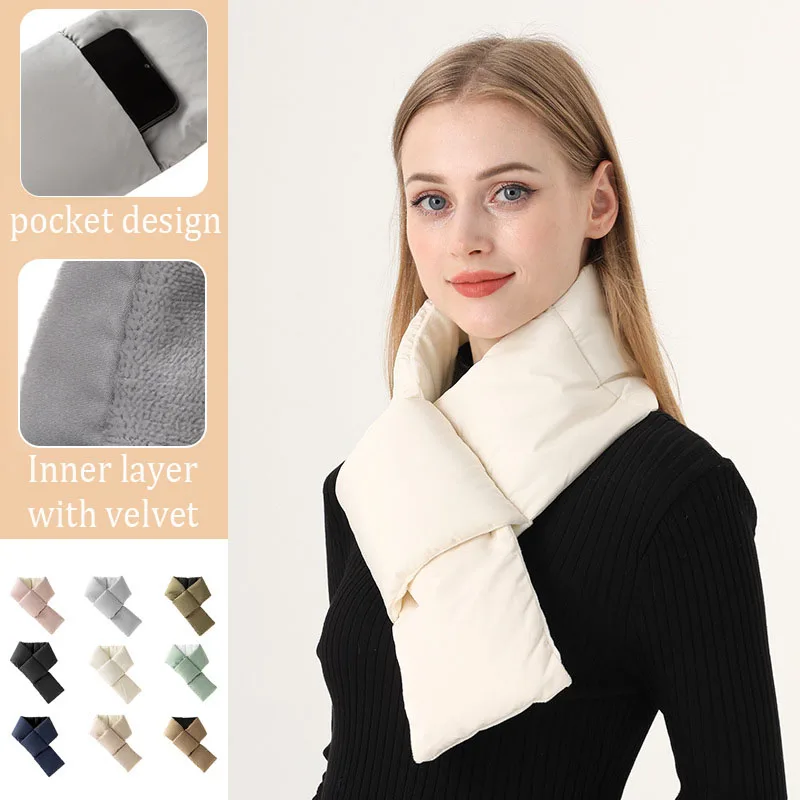 

Feather Cotton Filled Warm Scarf For Men Women Soft Cross Solid Color Neck Warmer Couple Mufflers Cold-Proof Outdoor Accessories