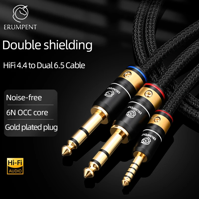 ERUMPENT HiFi Balanced 4.4mm Jack to Dual 6.5mm TRS Audio Cable With 6N OCC Core Gold Plated Plug Wire for Amplifier Mixer