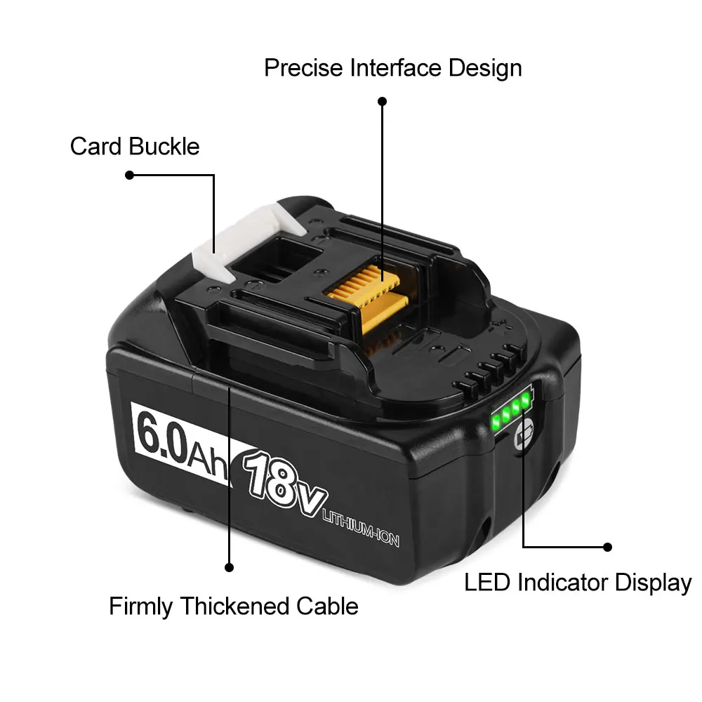 ONEVAN 18V 6000mAh Lithium ion Battery BL1860 Rechargeable Battery With LED Indicator For Makita 18V Battery BL1840 BL1850 Tools