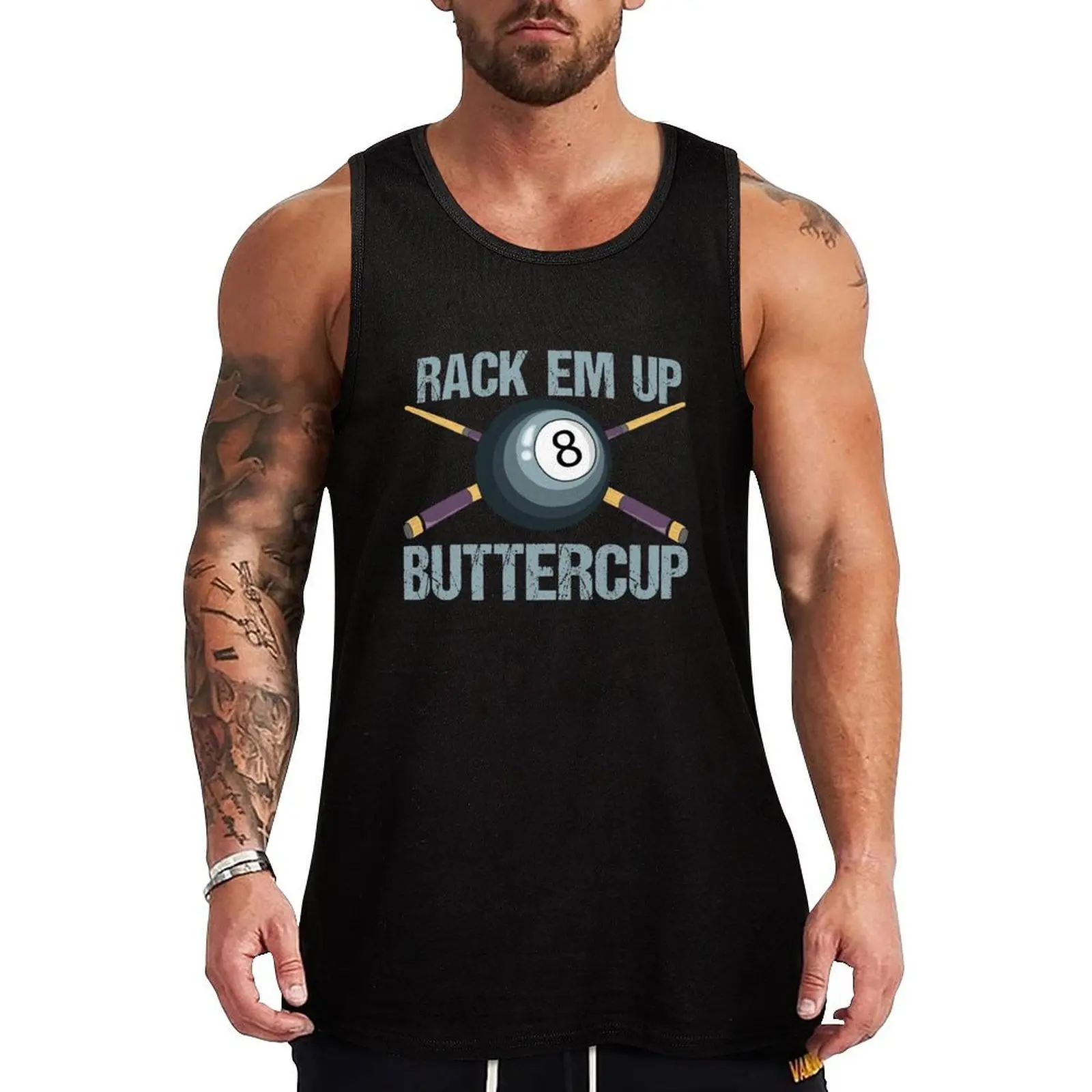 

Funny Rack Em Up Buttercup Billiards Pun - Unique Pool Player Gift Ideas Tank Top Men's gym articles