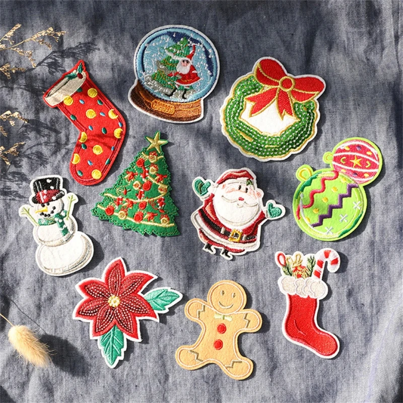 

New Festive Christmas Embroidered Patch ironable or adhesive towel embroidery for Jackets, Backpacks, Jeans & Tees