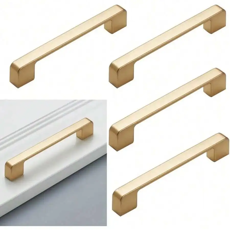 5 Sets Minimalist Matte Gold Cabinet Handles, Pure Aluminum Alloy Kitchen Cabinet Drawer Pulls Hardware Accessories, With Screws
