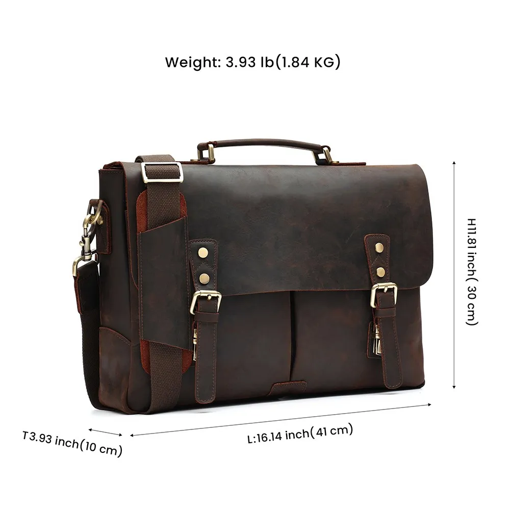 JOYIR-maletín Vintage de cuero Crzay Horse para hombre, bandolera de hombro para ordenador portátil de 15,6 pulgadas, bolso de negocios y oficina,