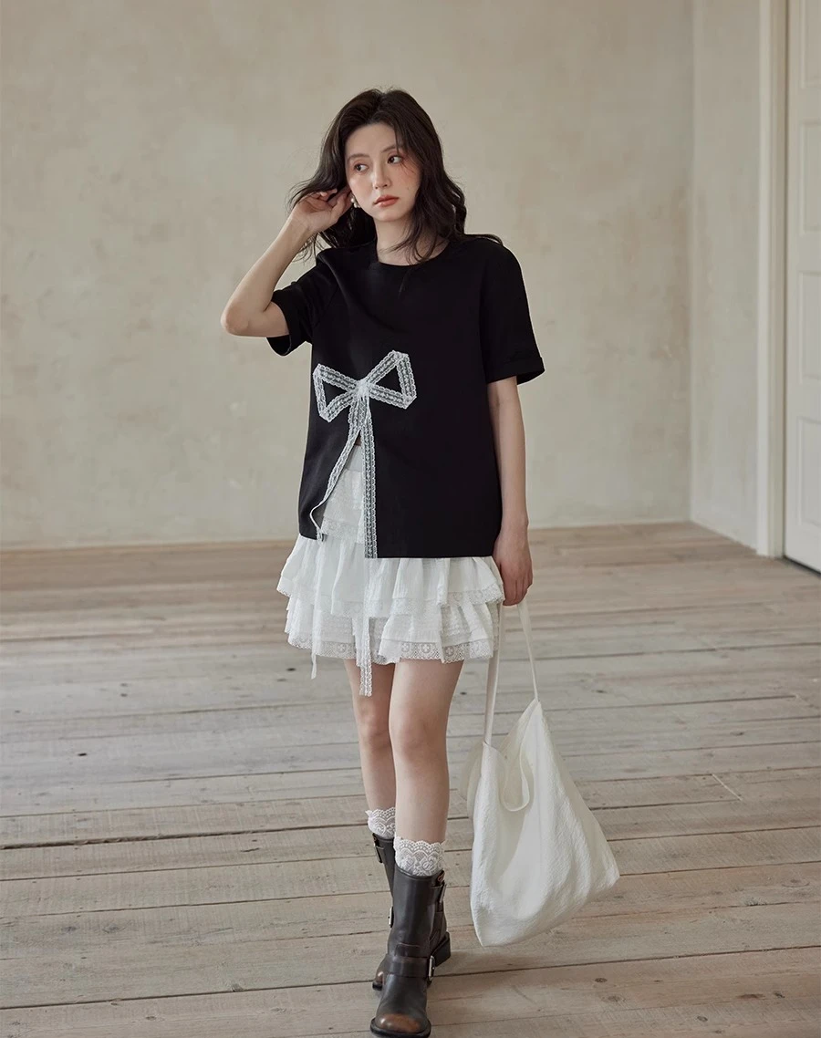 المرأة ثلاثي الأبعاد زهرة قصيرة الأكمام تي شيرت المرأة 2025 صيف جديد موضة تي شيرت مطرز فضفاض الراحة القمم #4