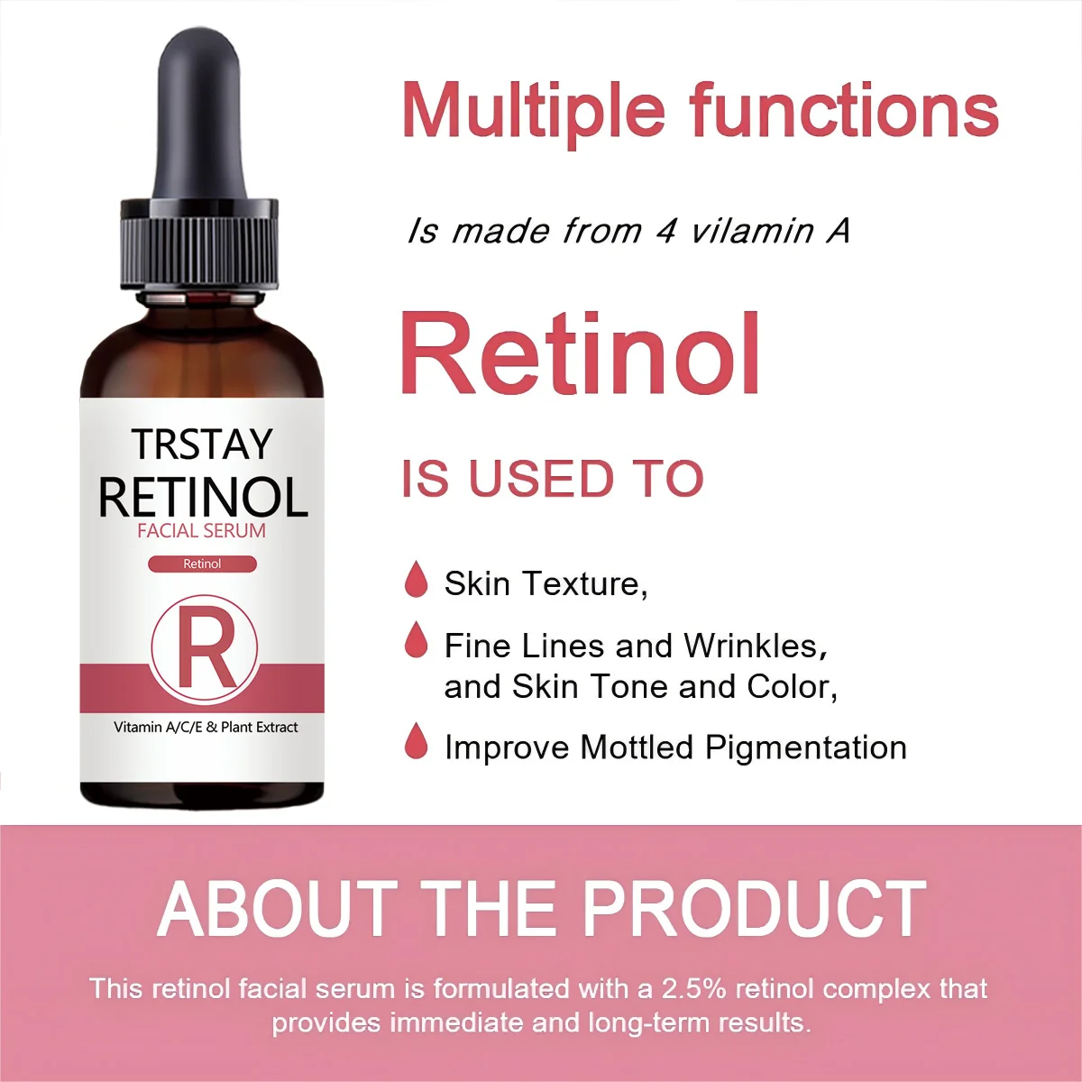 Sérum visage au rétinol à 2.5% d\'acide hyaluronique, anti-déformable, blanchissant, hydratant, éclaircissant, essence de rétinol, soins pour la peau
