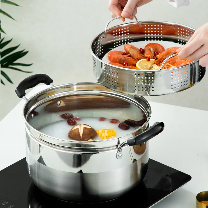 Household Soup Boilers Stainless Steel Thicken Steamer Cooking Pot Food Couscous Stove Kitchen Supplies Steamer Pot Cooker