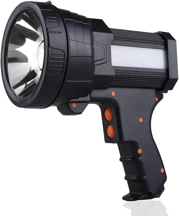 

Rechargeable Spotlight with 100,000 Lumen LED, Long-Lasting Battery, Foldable Tripod for Camping & Outdoor Use