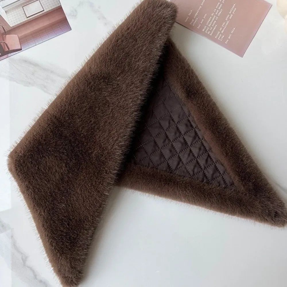 Office Soft Plush Triangle Scarf Leopard Print Solid Color Faux Fur Scarf Breathable Lightweight Winter Neck Warmer Cold Weather