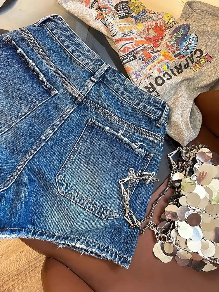 2025 nova versão europeia bordas desgastadas design emagrecimento a linha shorts feminino verão versátil casual cintura alta shorts jeans