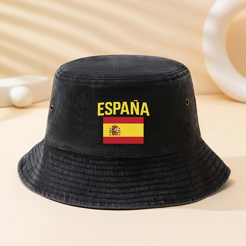 A Unisex Fashion All-Match ESPANA Printed Fisherman Hat, Lightweight Outdoor Bucket Hat, Trucker Fisherman Hat, Suitable for Out