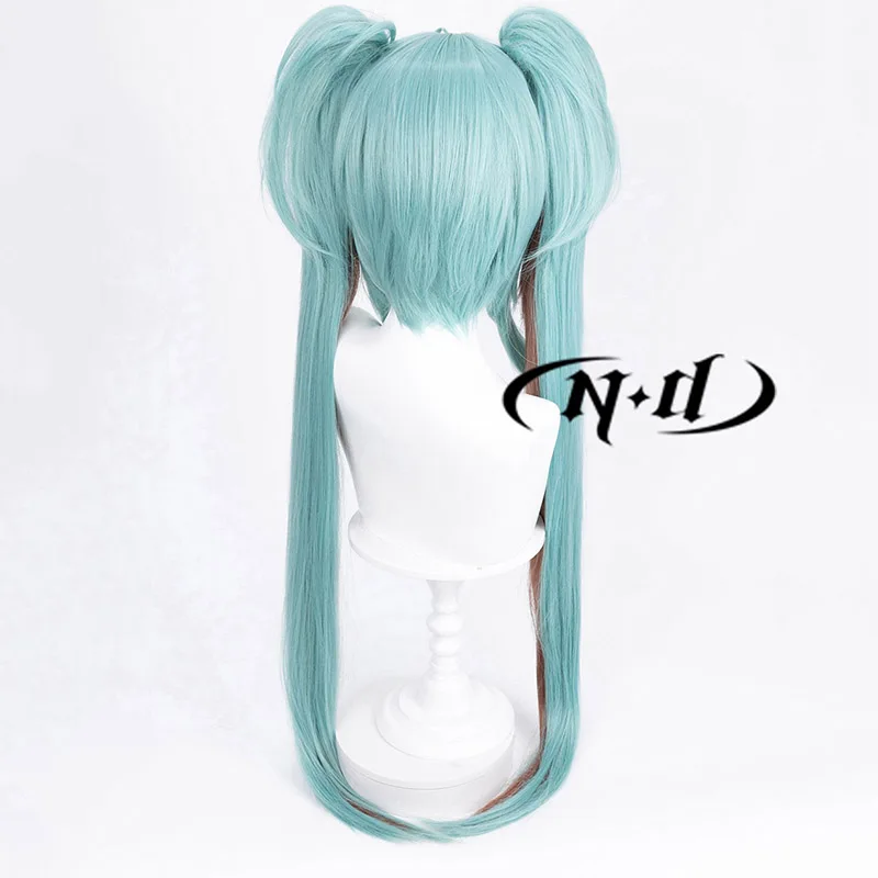 ND Hatsune Miku V Singer Rascal Collab Cosplay Wigs Green Long Hair for Coser Halloween Cosplay Party Heat Resistant Synthetic