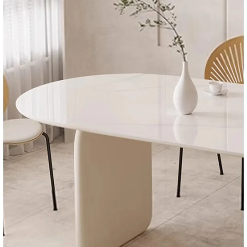 Luxury Cream White Square Modern Designer Dining Table With Sintered Stone Top Waterproof & Eco-Friendly Home Dining Furniture